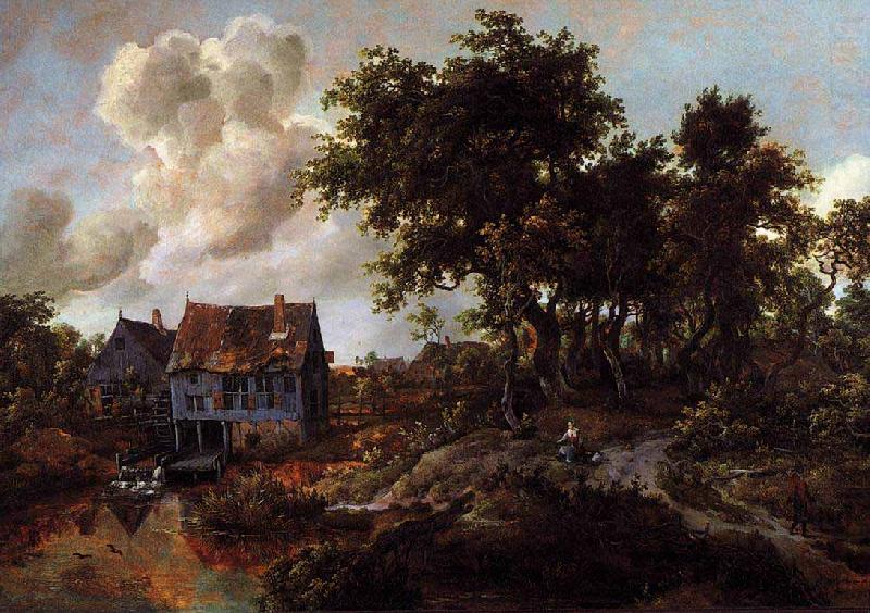 A Watermill beside a Woody Lane, Meindert Hobbema
